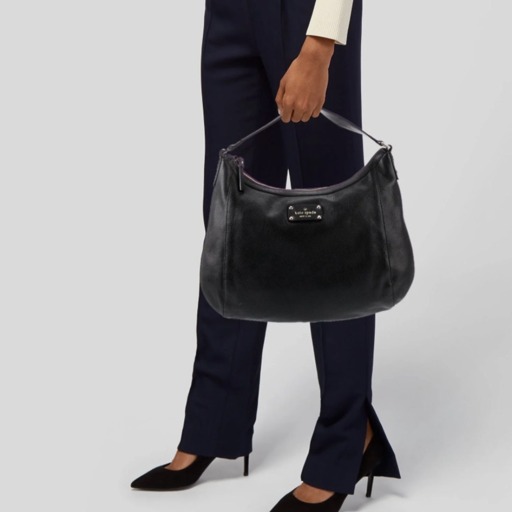 EUC Kate Spade New York Black Pebbled Leather Satchel Hobo Shoulder Bag
